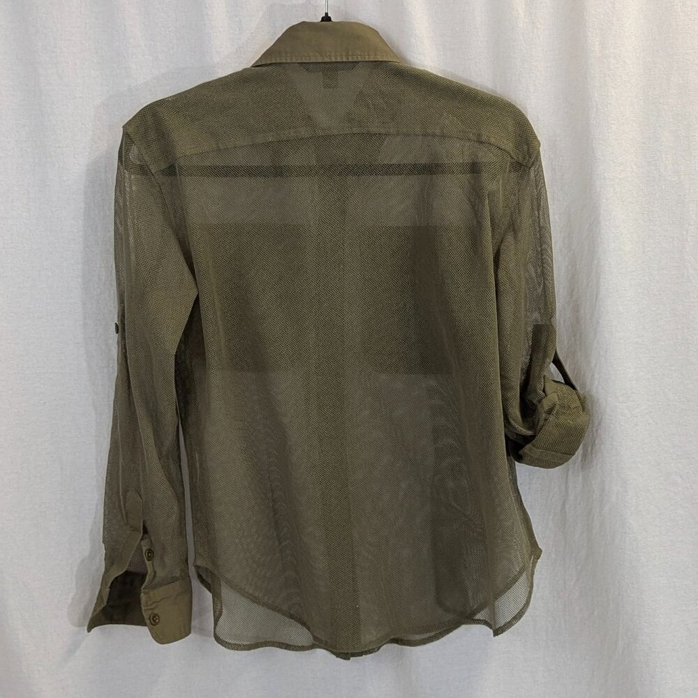 Ralph Lauren Size Small Army Green Sheer Netted Button Down Blouse - Picture 8 of 12